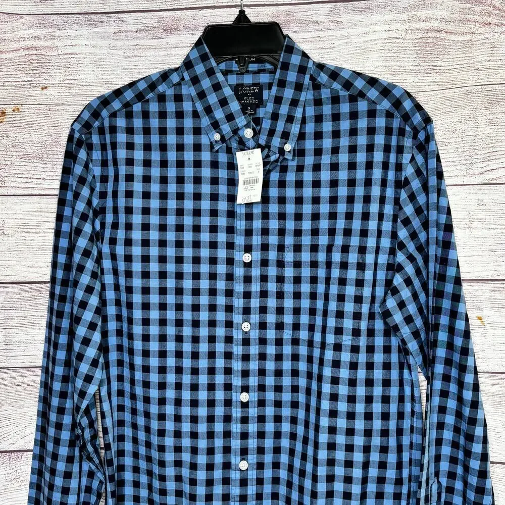 J. Crew Men's Blue & Black Flex Washed Button Down Slim Fit Shirt Size Small New